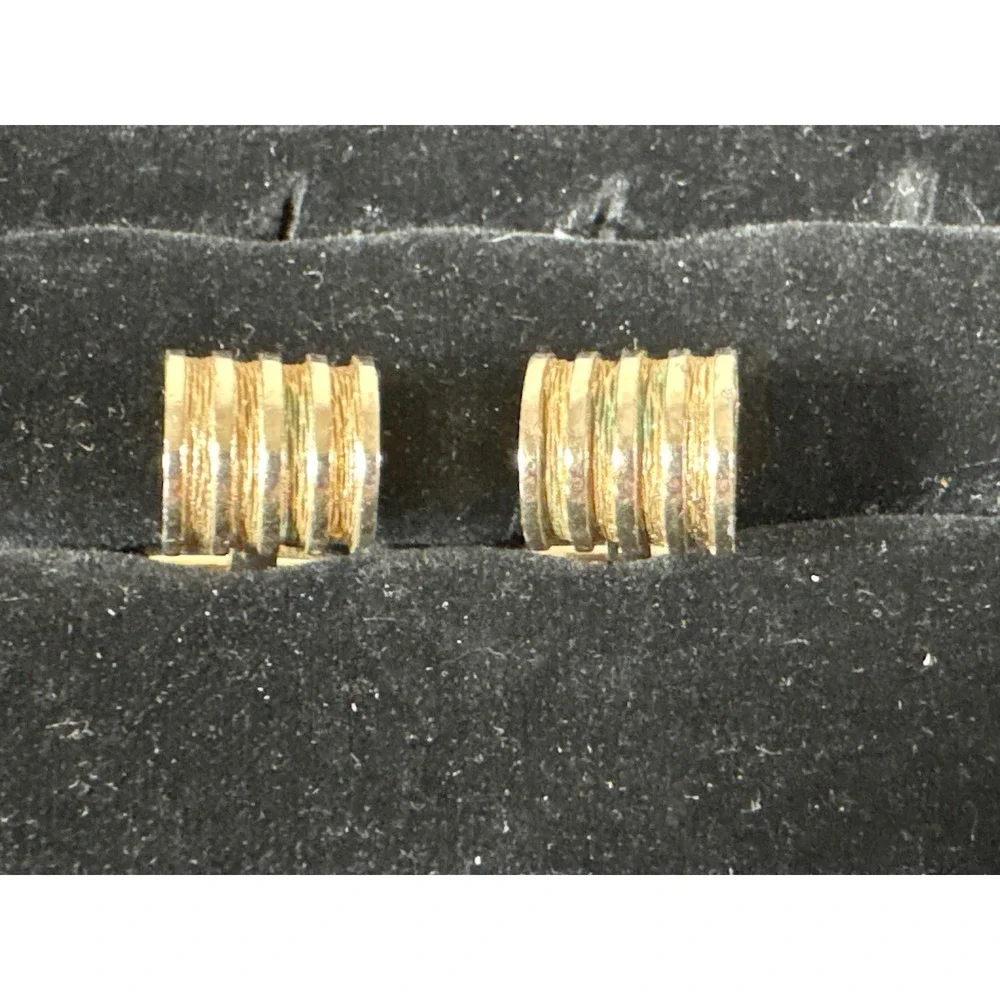 Vintage Gold Tone Ribbed Barrel Cufflinks Mid Century Modern Textured Mens